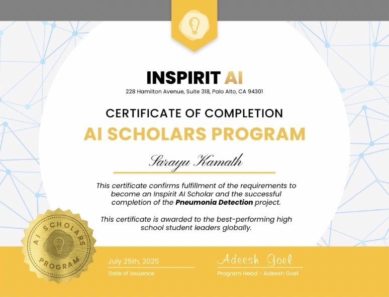 Inspirit AI Scholars certificate