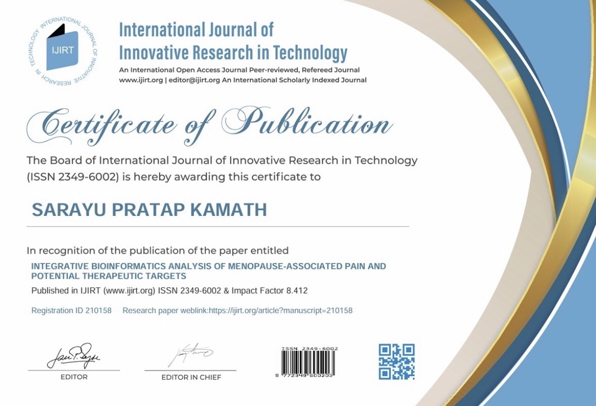 IJIRT publication certificate for the research paper