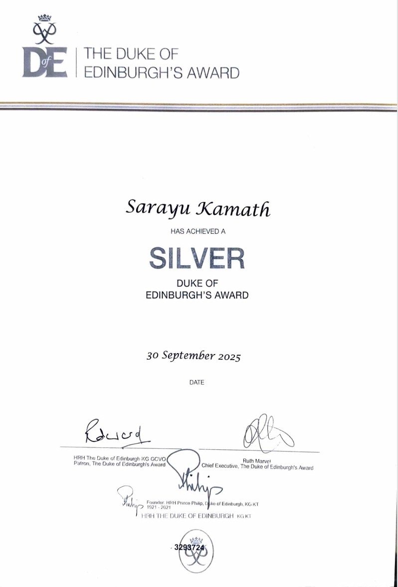 Duke of Edinburgh's Silver Award certificate