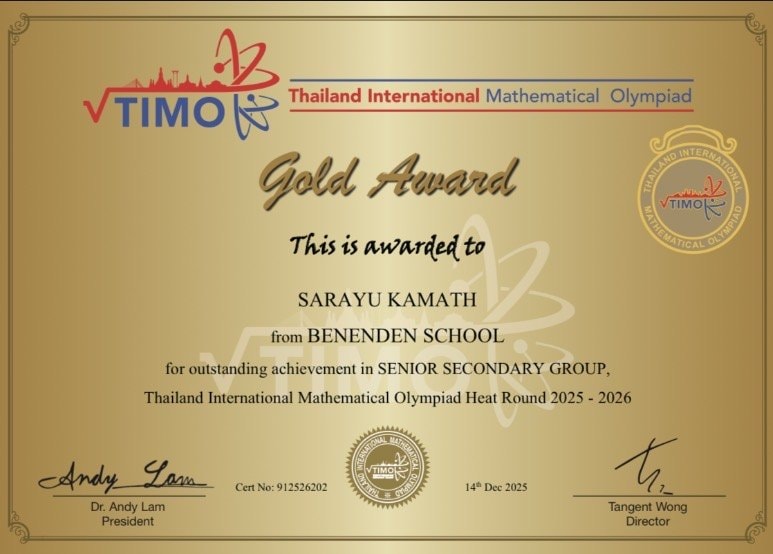 Thailand International Mathematical Olympiad Gold certificate